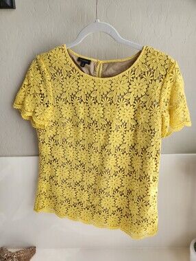 Talbots lace eyelet yellow & cream top EUC